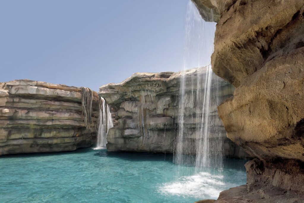 Lagoon with rock features in new resort