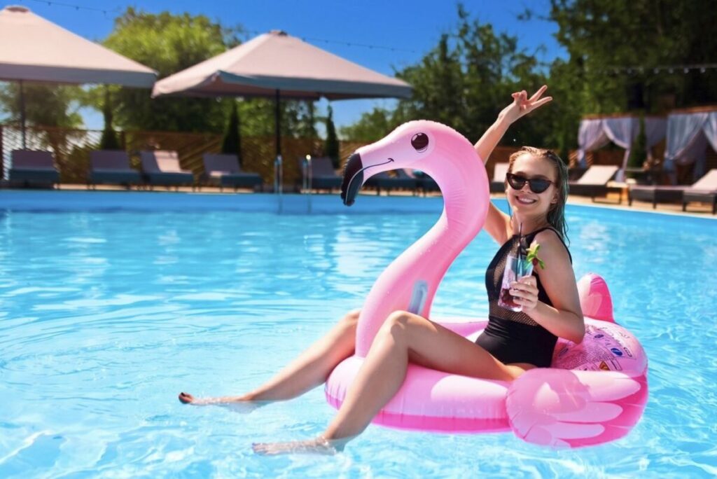 Woman on pool floatie
